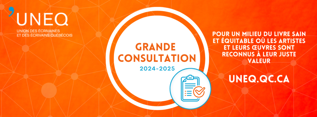 Visuel de la Grande consultation de l'UNEQ. Format bannière. 